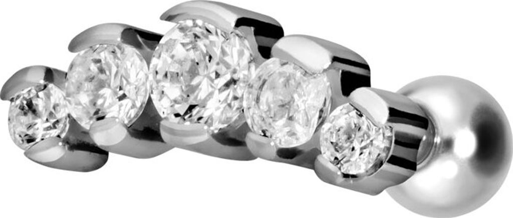 Ohrpiercing Titan Ohrpiercing mit Innengewinde 5 EINGEFASSTE KRISTALLE Silber Stablänge: 8mm
