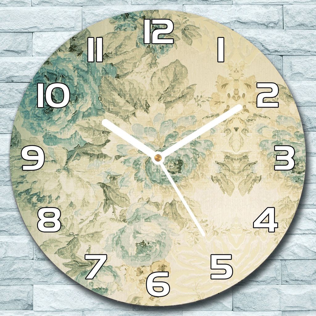 Wanduhr aus Glas Rund fi 30 Vintage Blumen blau Quarz Deko Schlafzimmer Büro