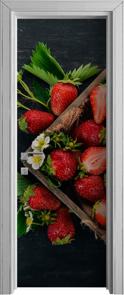 Tür Selbstklebende 70x210 cm Türfolie Türtapete Klebefolie - Erdbeeren in Holzkiste