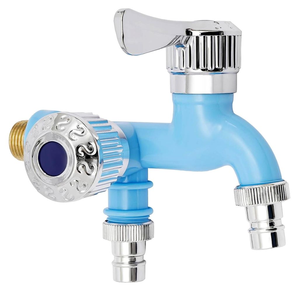 2 Wasserhähne mit doppeltem Auslass, Waschmaschinenarmaturen aus PP, Messing und Keramik, rostfrei nach Spritzguss und Verchromung, geeignet für ...