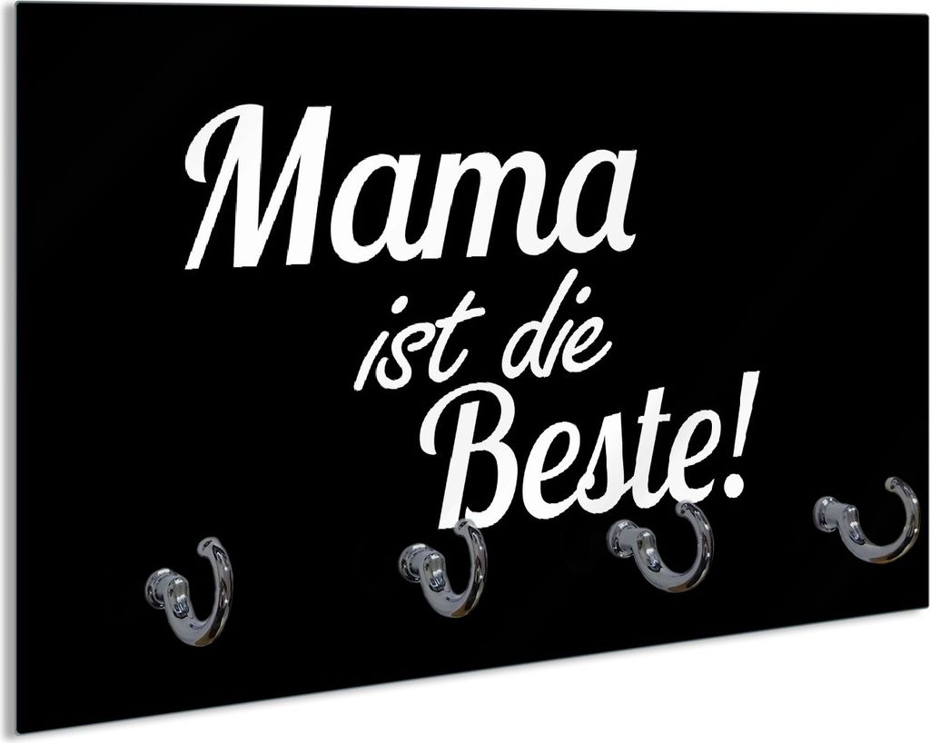 Wallario Schlüsselbrett aus Glas, Motiv: Mama ist die Beste, 30 x 20 cm mit 4 Haken
