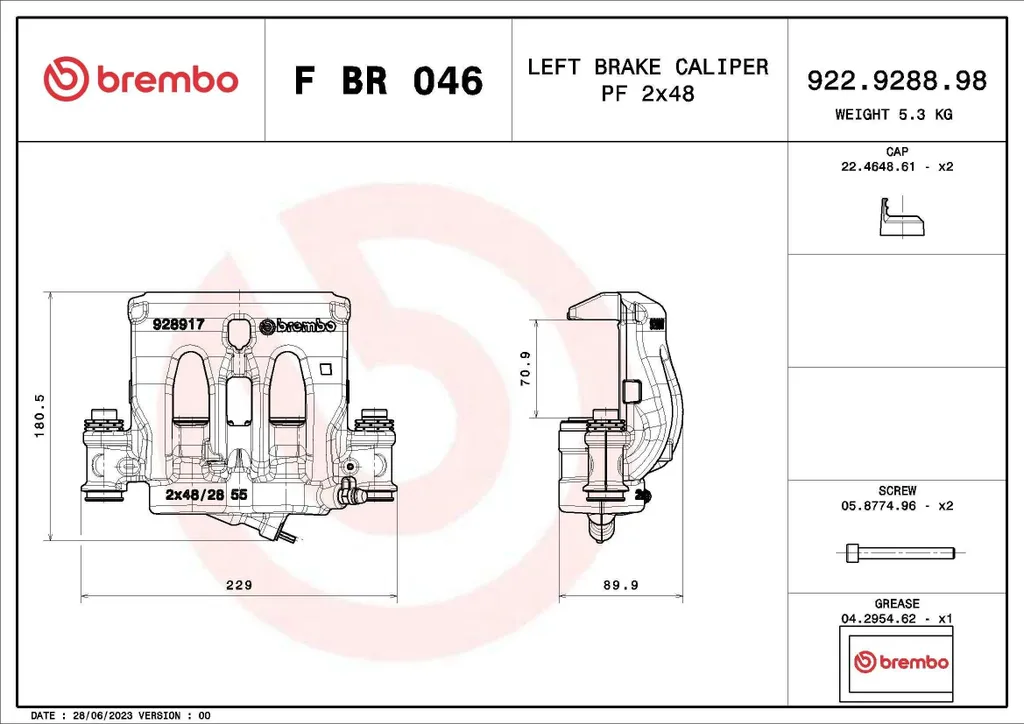 Système de freinage Brembo pour Mercedes Vito W447 - Étrier F BR 046