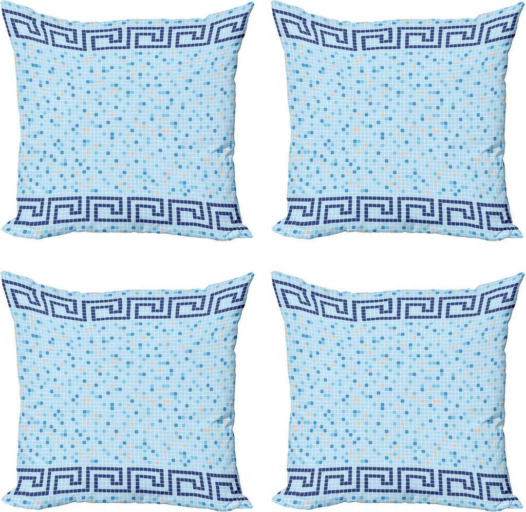 ABAKUHAUS Wasser Kissenbezug Set (4 Stück), Antike griechische Border Tile, Moderner Doppelseitiger Digitaldruck, 45 cm x 45 cm, Blassblau Marineblau