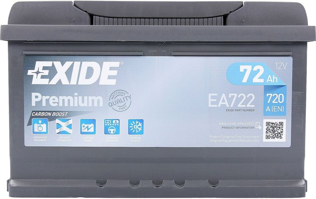 Exide EA722 Premium Carbon Boost 72Ah 720A Autobatterie Produktbild 