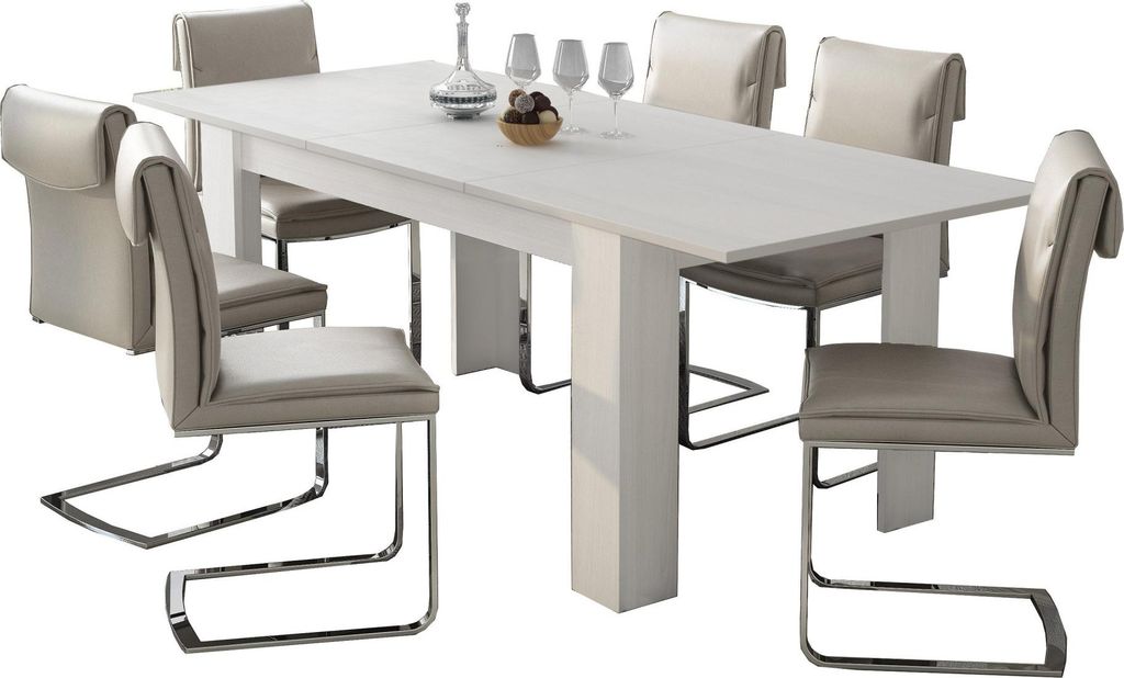 Dmora Ausziehbarer Tisch Campora 220x90x75h cm Weiß, Verlängerungsmechanismus mit Mittelauszug