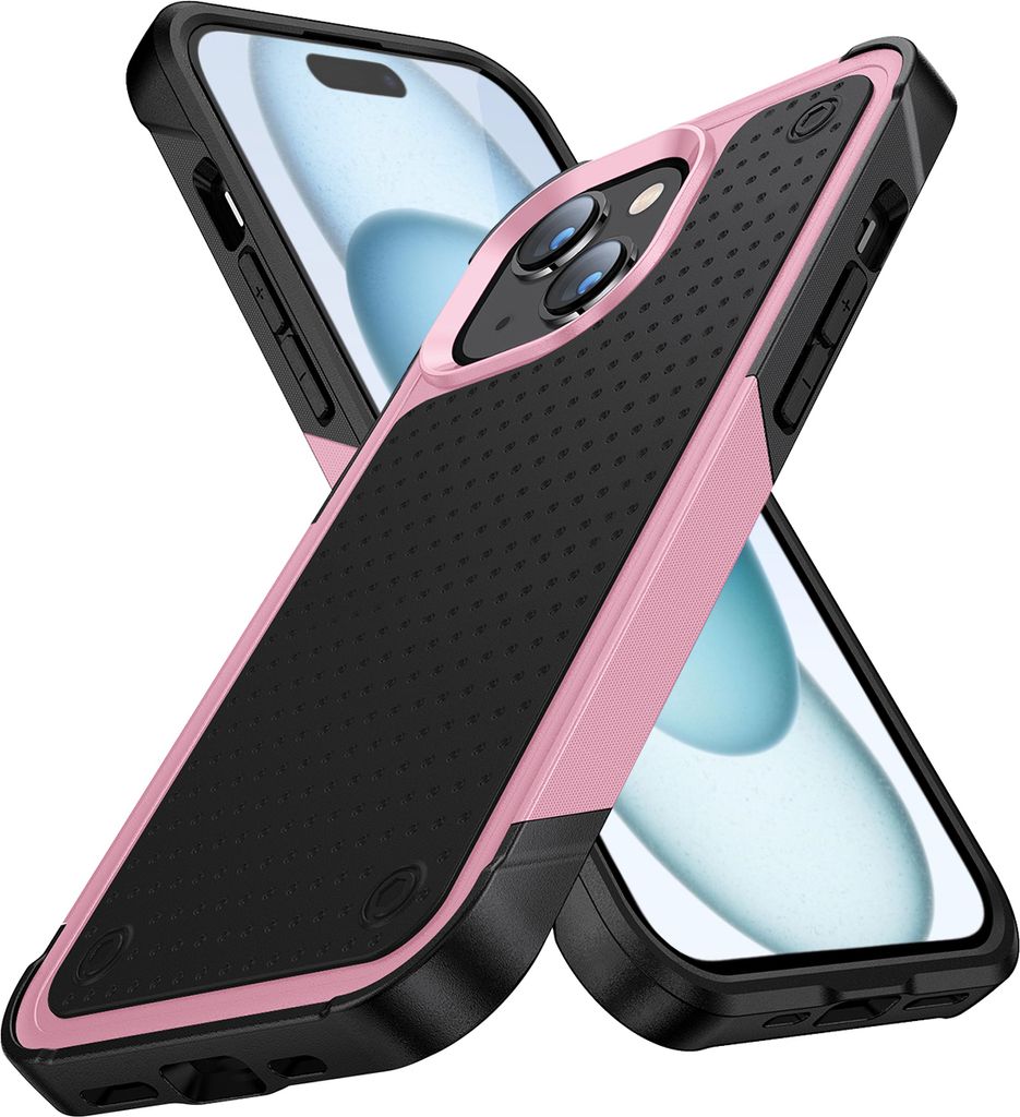 Für iPhone 15 Plus Hülle Militärqualität Stoßfest Hybrid 2 in 1 Hart PC Weich TPU Handyhülle Pink Schwarz