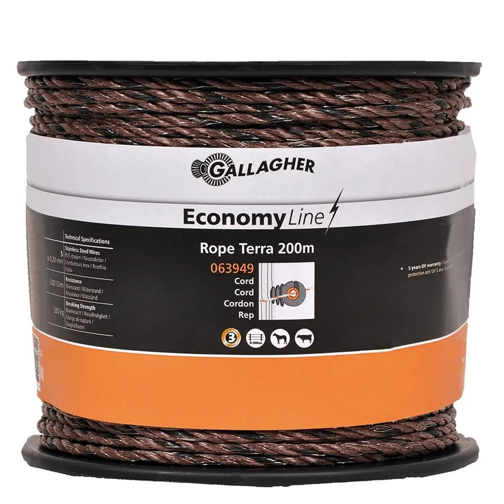 Cordon de Clôture 5mm Gallagher EconomyLine 200m Haute Conductivité Brun