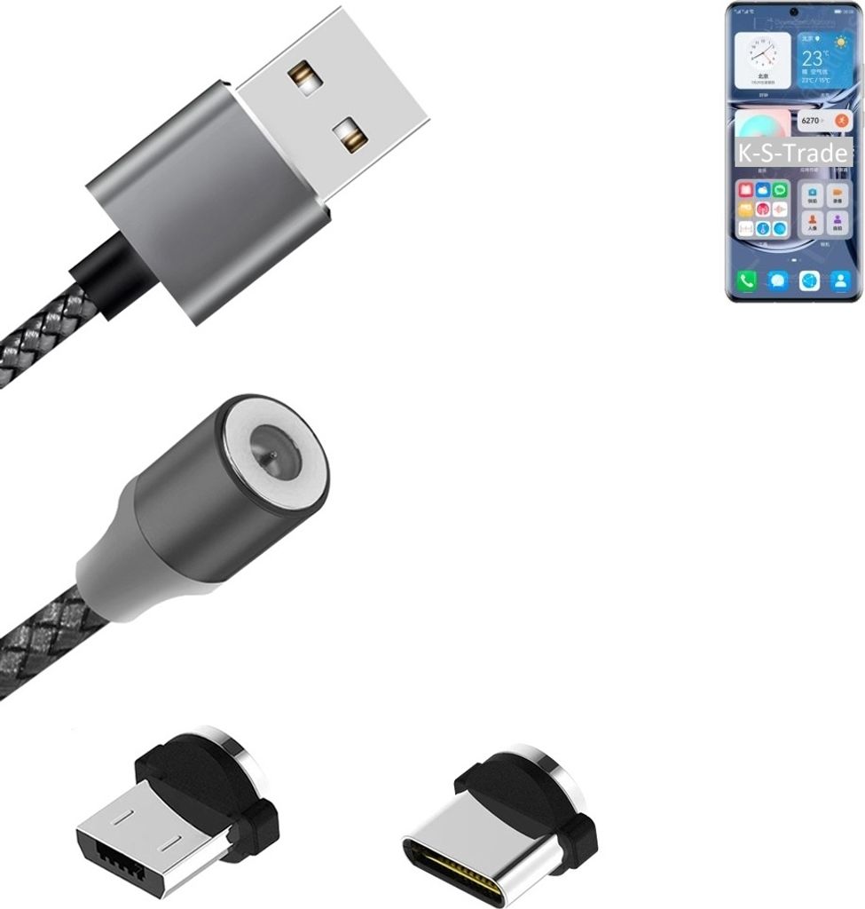K-S-Trade Hochwertiges Magnet-Lade-kabel Sync-Kabel Daten-Kabel für Huawei P50 Pro SD888 mit USB-Typ-C-Anschluss und Micro-USB-Anschluss 2A bis zu