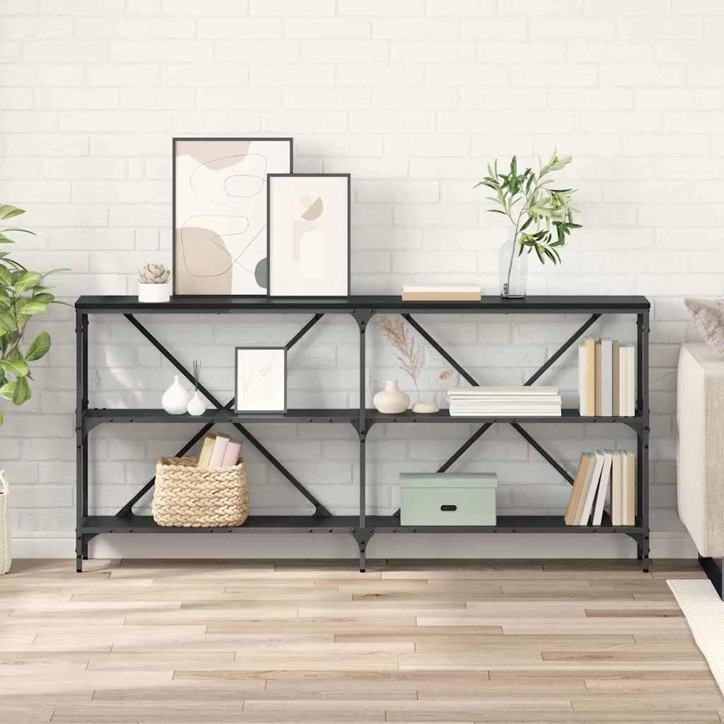 "Schlussverkauf" Konsolentisch 1 PC - rechteckiger Sofatisch/Beistelltisch - mit Regal Schwarz Eichen-Optik 160x30x75 cm C13670
