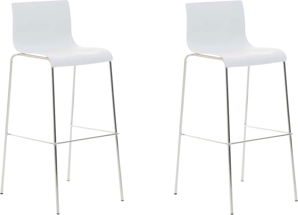 TPFLiving 2er Set Barhocker Hope 4-Fuß Gestell Metall in Chromoptik Kunststoff Weiß