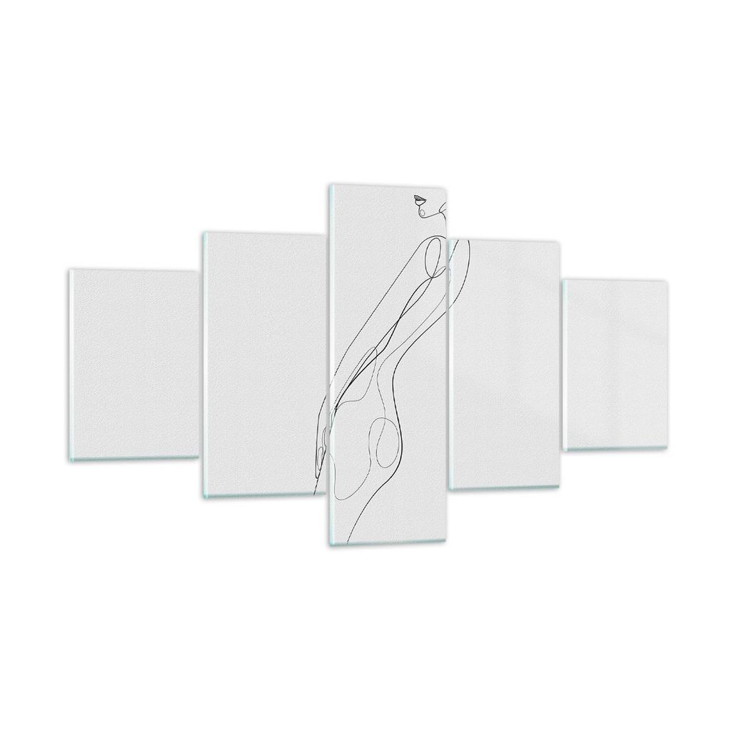 Bilder auf glas - 5 Teile - Kontur Frau Minimalismus - 125x70cm - Glasbilder - Wandbilder - Bilder - zum Aufhängen bereit - Wanddekoration aus Gla...
