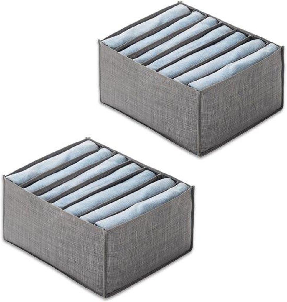 2er-Set ausklappbarer Nonwovenschrank Organizer groß Format 7-Raster Schubladen Organizer für Jeans und T-Shirts