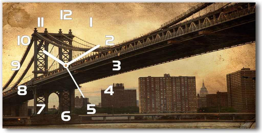 Wanduhr aus Glas – 60x30 cm - Glasbild - Glasuhr - Gehärtetes Glas - weisse-zeiger - Manhattan New York