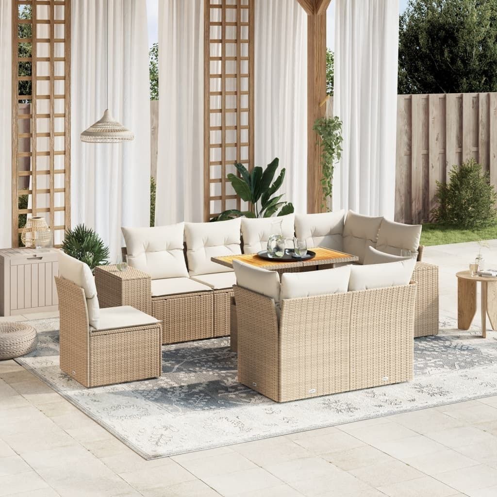 "Rabatt" 9-tlg. Garten-Sofagarnitur - mit sofa - mit Kissen Beige Poly Rattan - Lounge-Dining set CC10647