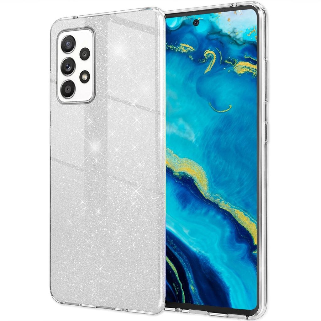 NALIA Robuste Glitzerhülle für Samsung Galaxy A53, Glänzende Glitzer Hybrid Schutzhülle Verstärkte Silikon Handyhülle Silber