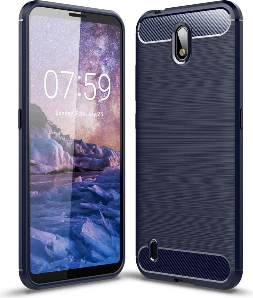 Schutzhülle Handyhülle für Nokia C1 Case Cover Carbon Optik Blau