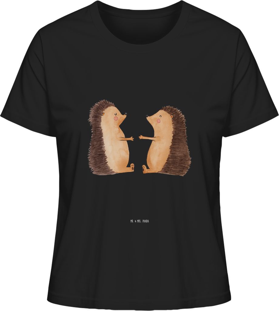 Mr. & Mrs. Panda Damen T-Shirt Igel Liebe Größe S - Schwarz - Geschenk, Kurzarm, Kurzarmshirt, Oberteil, Freund, Freundin, Verlobung, Hochzeitsta...