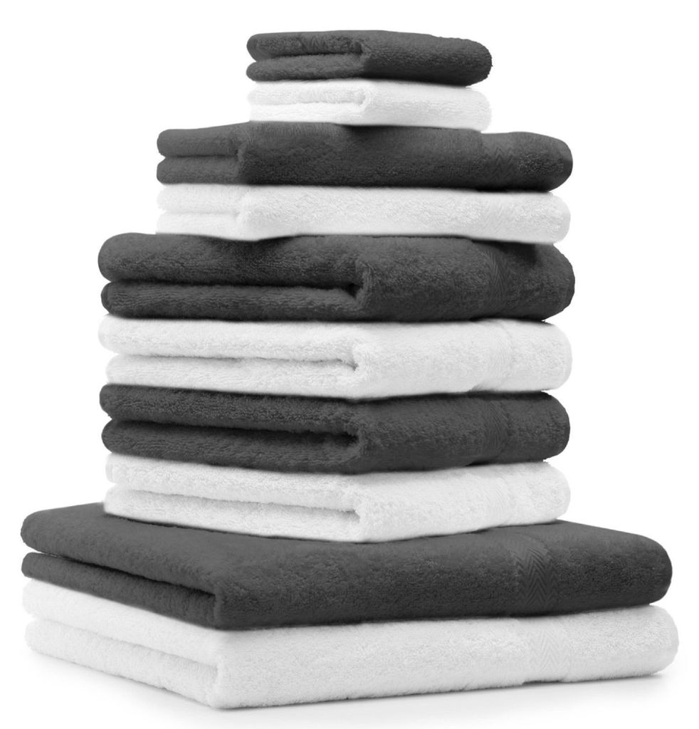 Betz 10-tlg. Handtuch-Set PREMIUM CLASSIC 2 Duschtücher 4 Handtücher 2 Gästetücher 2 Seiftücher Farbe: weiß & anthrazit