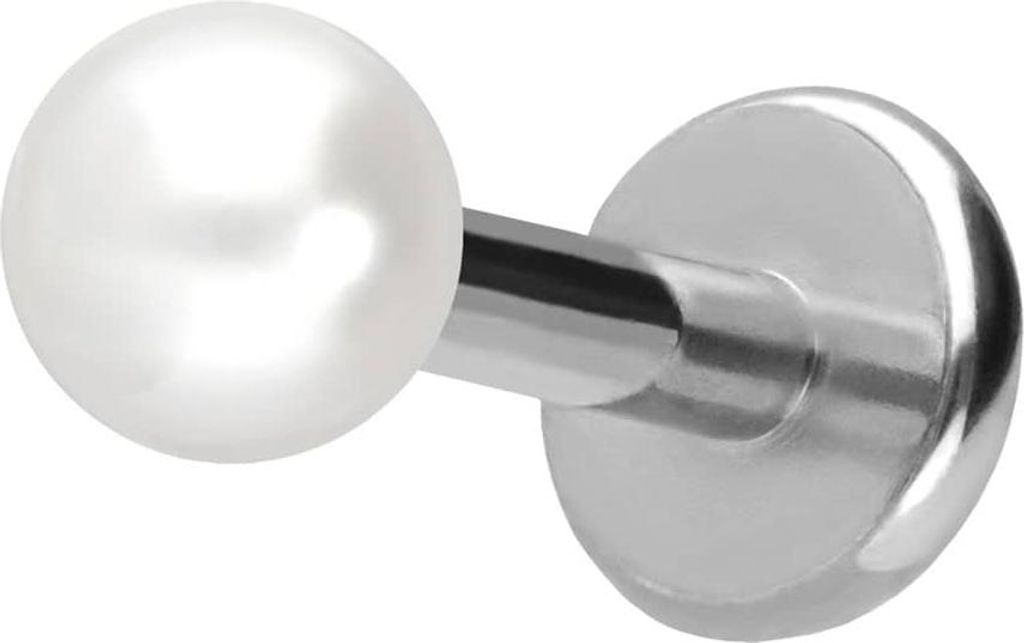 Ohrpiercing, Nasenpiercing Titan Labret mit Push Fit SYNTHETISCHE PERLE Silber Stablänge: 6mm | Stabstärke: 1,2mm | Perlengröße: 3mm