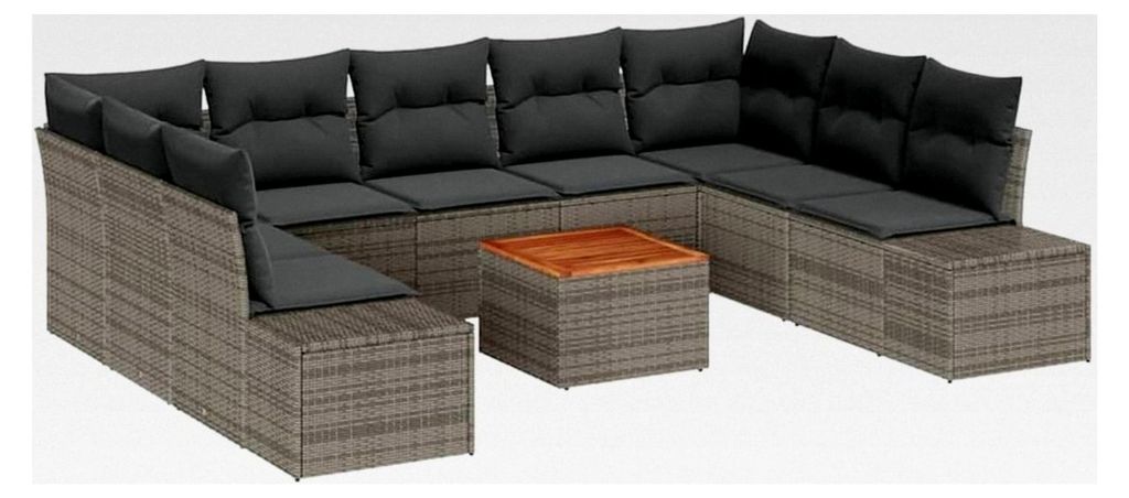 Garten-Sofa-Set 10-teilig Grau, für Garten und Terrasse, modernes Outdoor-Sofa-Set, langlebige Rattan-Möbel, UV-beständige Sitzgruppe