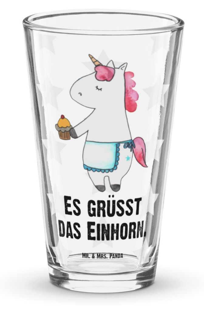 Mr. & Mrs. Panda Glas Einhorn Muffin - Transparent - Geschenk, Geburtstag, Bierglas, Geburtstagsgrüße, Unicorn, Cocktailglas, Backen, Grüße, Lo...