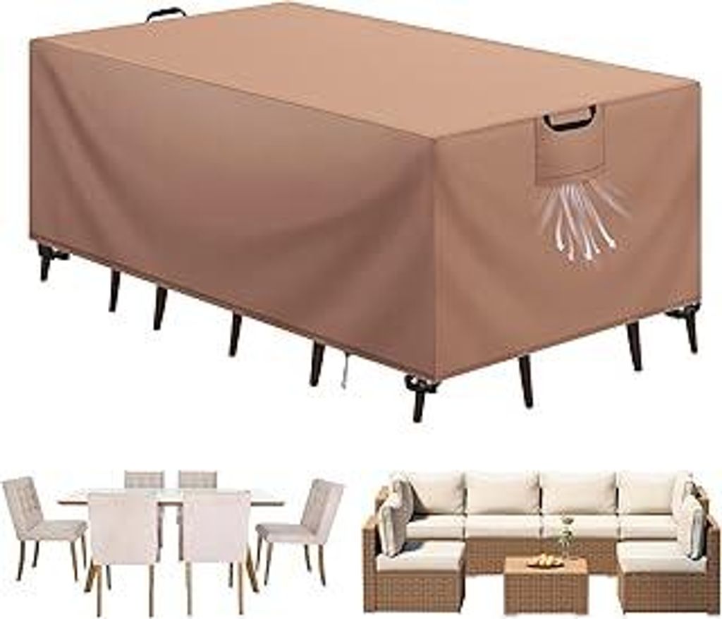 Abdeckung Gartenmöbel Winterfest, Wasserdichte Schutzhülle Gartenmöbel 420D Oxford Anti-UV Abdeckplane für Gartentische Terrassenmöbel Regensc...