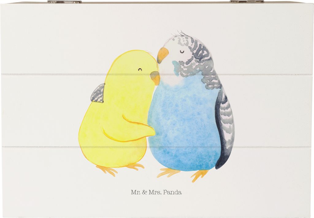 Mr. & Mrs. Panda Box Wellensittich Liebe 22 x 15 cm - Weiß - Geschenk, Kuscheln, Verknallt, Umarmen, fotobox, geschenkkiste, Holzkiste, Vögel, tr...