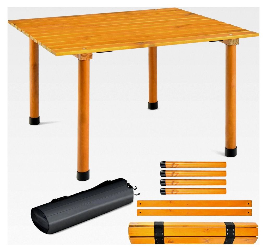 Campingtisch, aufrollbarer Picknicktisch aus Holz, tragbarer Allzweck-Outdoor-Tisch mit Tragetasche für Strand, Picknicks, Angeln und Partys, 69 x...