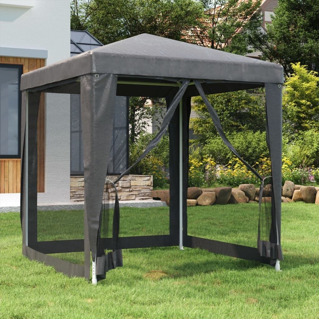 The Living Store Partyzelt mit 4 Mesh-Seitenwänden Anthrazit 2x2 m HDPE