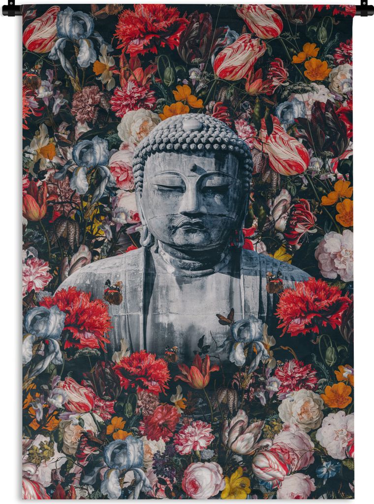 MuchoWow Wandteppich Wandbehang Buddha - Bild - Blumen 120x180 cm Tapisserie Dekoration Wandtuch - Schlafzimmer - Dekorationen für das Haus