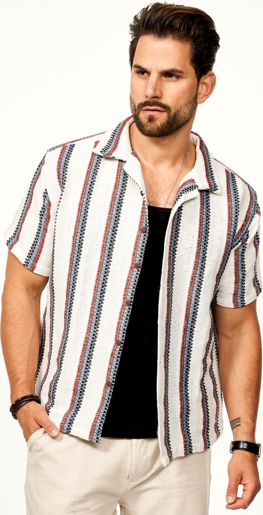 SOULSTAR Herren Kurzarmhemd Gestreift - Freizeithemd als Kurzam Strick Retro Hemd Herren Strick Polo-Hemd Overshirt im Regular-Fit T-Shirt