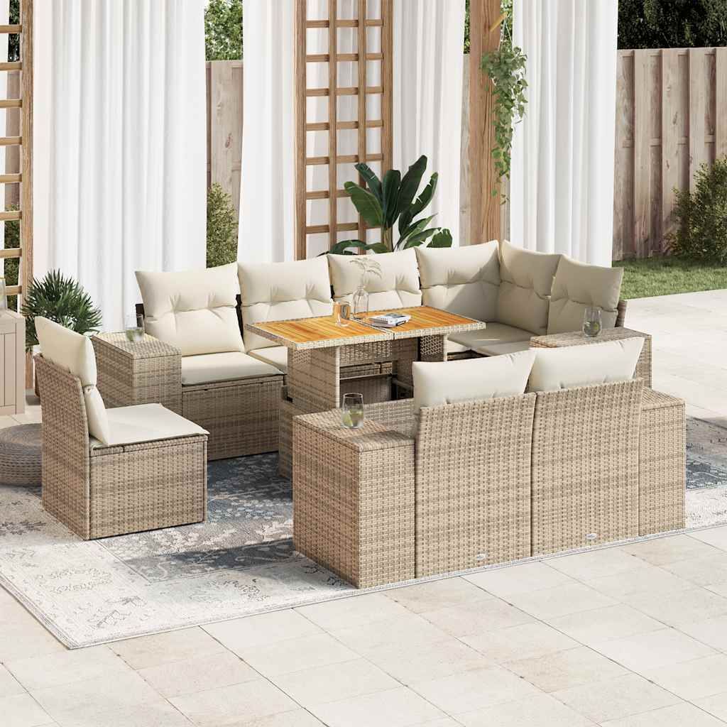 "2026 Promotion" 9-tlg. Garten-Sofagarnitur/Terrassenmöbel - mit Kissen - Beige Poly Rattan - Gartenmöbelset CC18311
