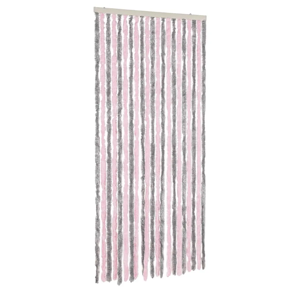 Stop aux insectes avec le rideau chenille gris et rose 56x185 cm efficace