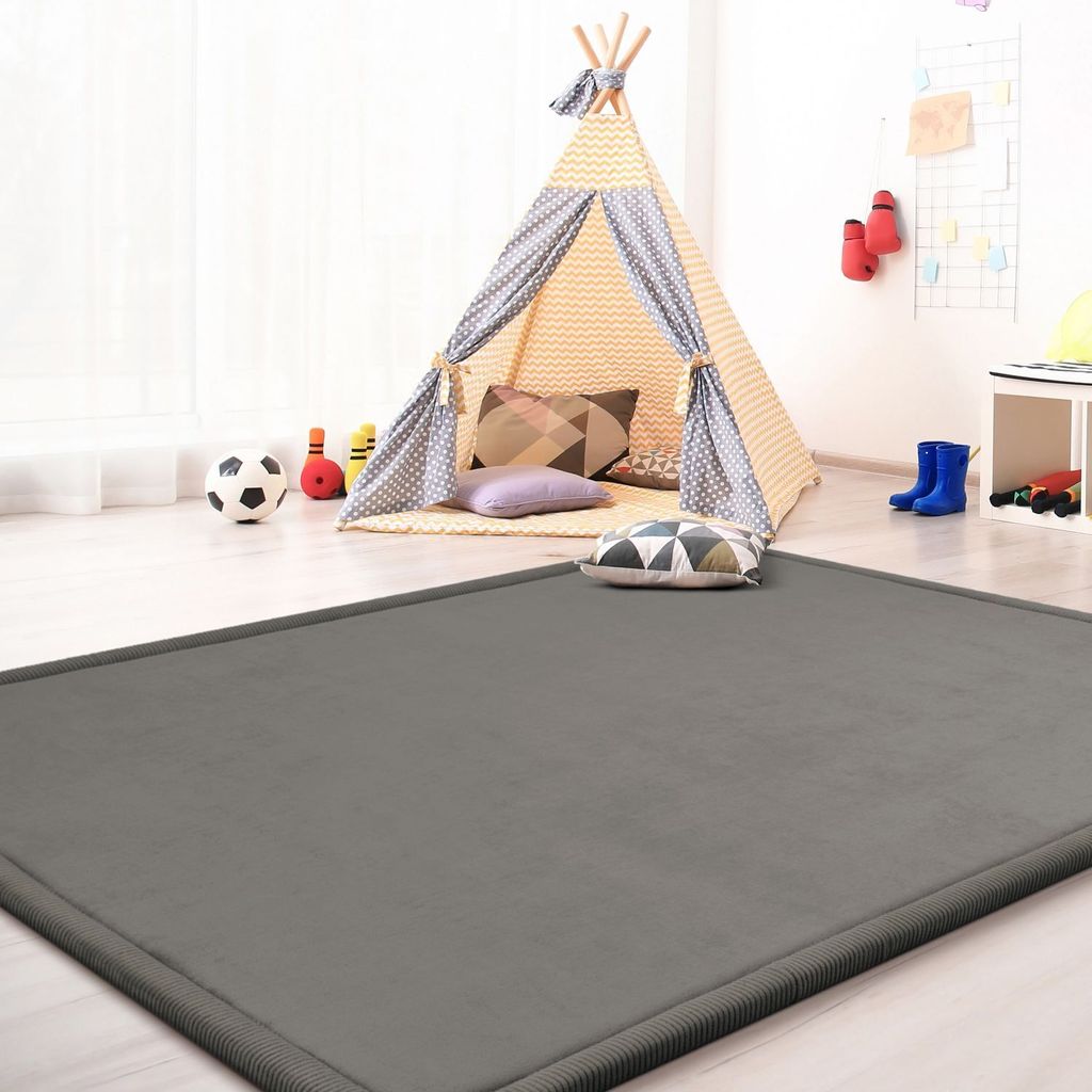 TT Home Krabbelmatte Babyzimmer Teppich Spielmatte Kinder Unifarben Rutschfest Flauschig Größe 100x200 cm