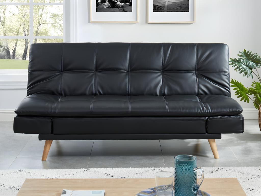 Schlafsofa Klappsofa 3-Sitzer - Kunstleder - Schwarz - Produktbild 