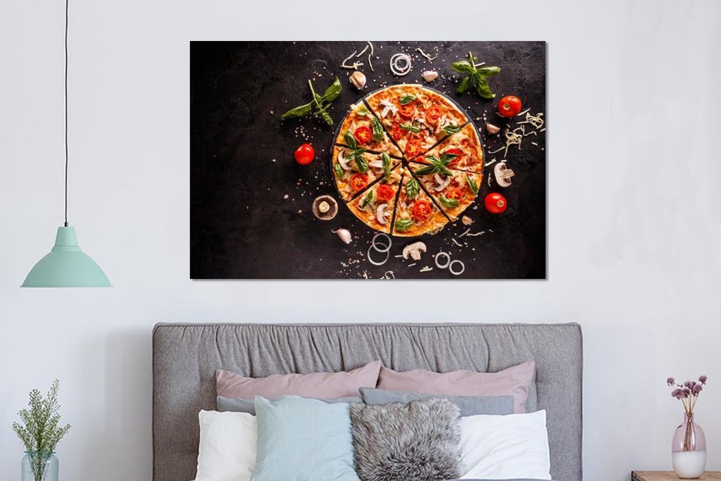 MuchoWow Wanddekoration Metall Metallbild Wandkunst 150x100 cm Pizza - Gemüse - Kräuter - Küche - Industrie MuchoWow Aluminium Gemälde - Alu Di...