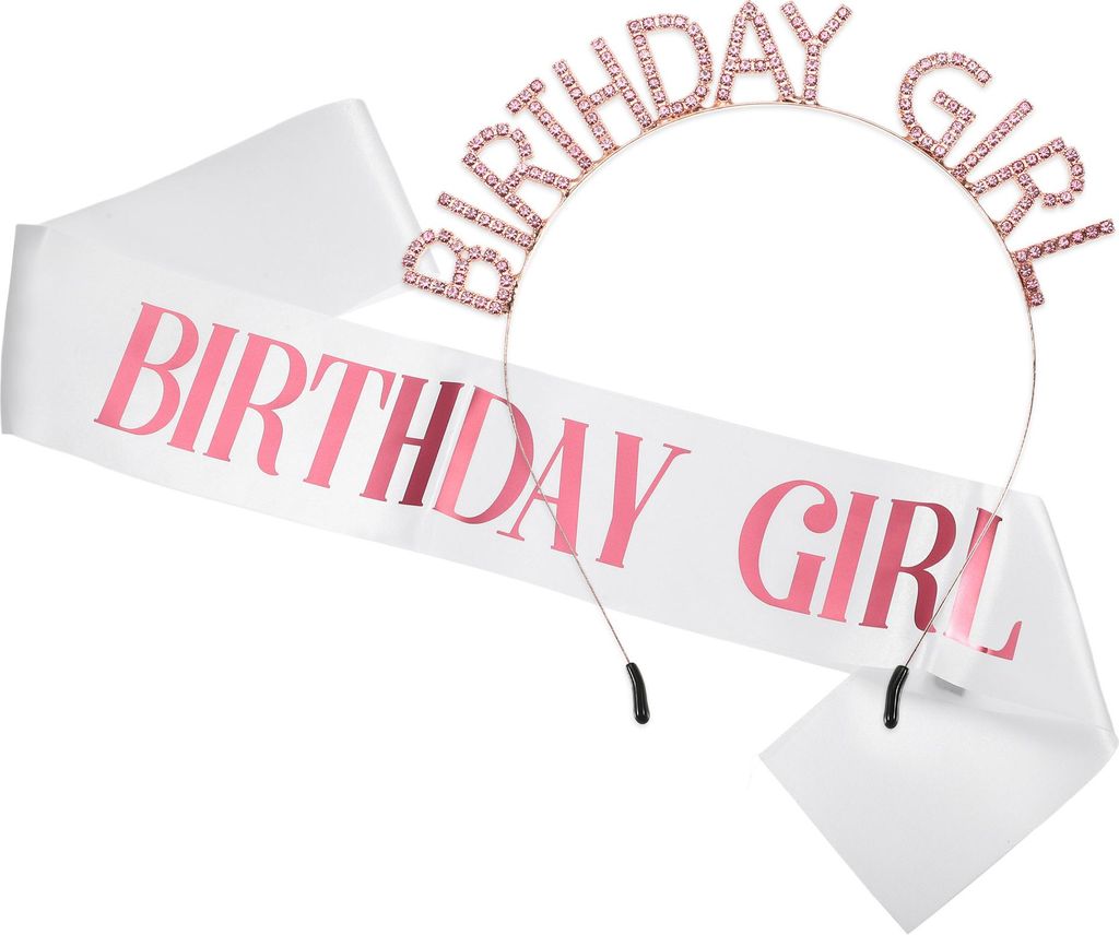 1 Set Damen Mädchen Geburtstags-Haarreif Tiara, Strass-Happy-Birthday-Accessoires, Roségold-Ton, Rosa Buchstabe