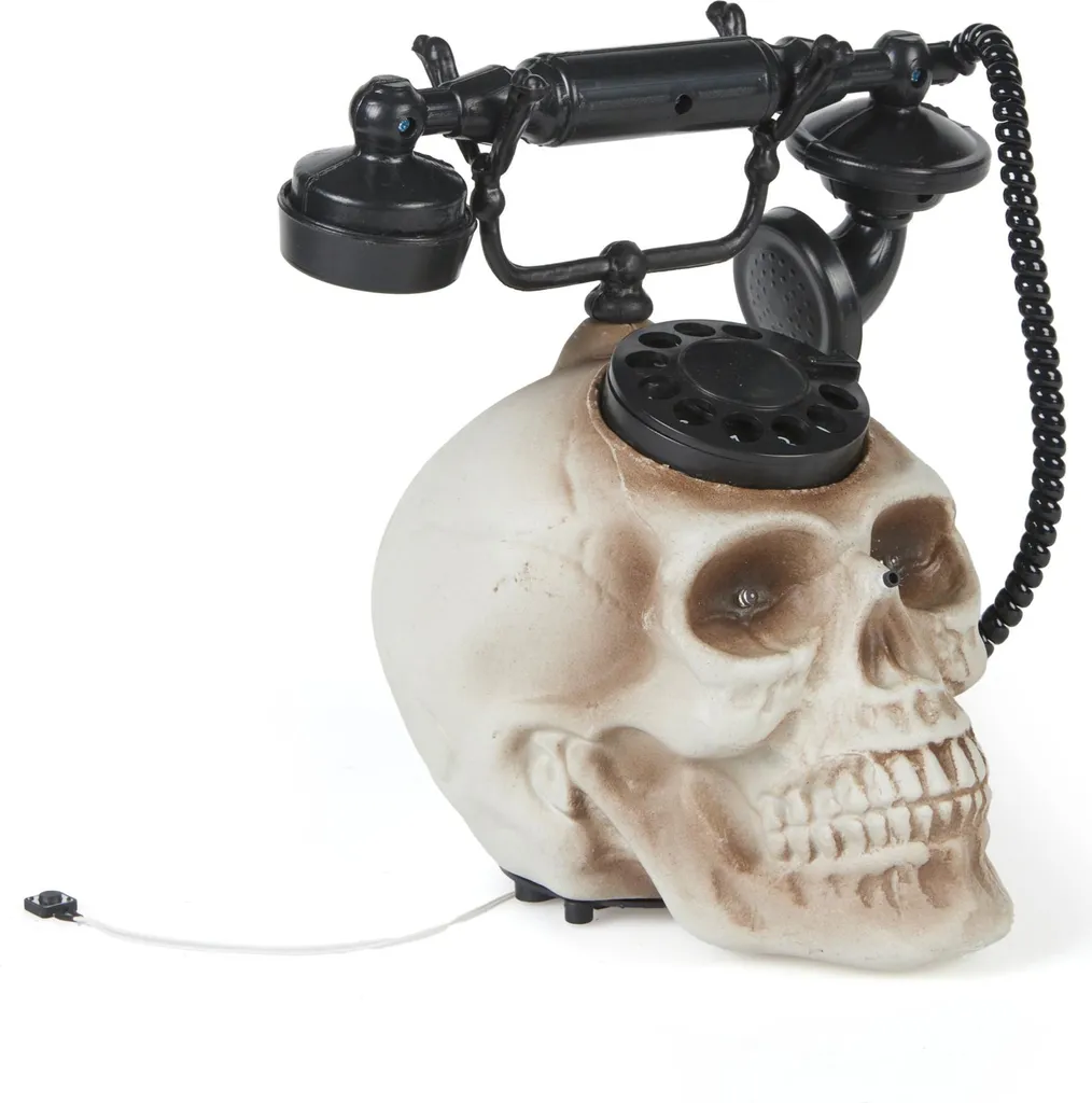 Téléphone tête de mort avec son et lumière décor Halloween noir-brun