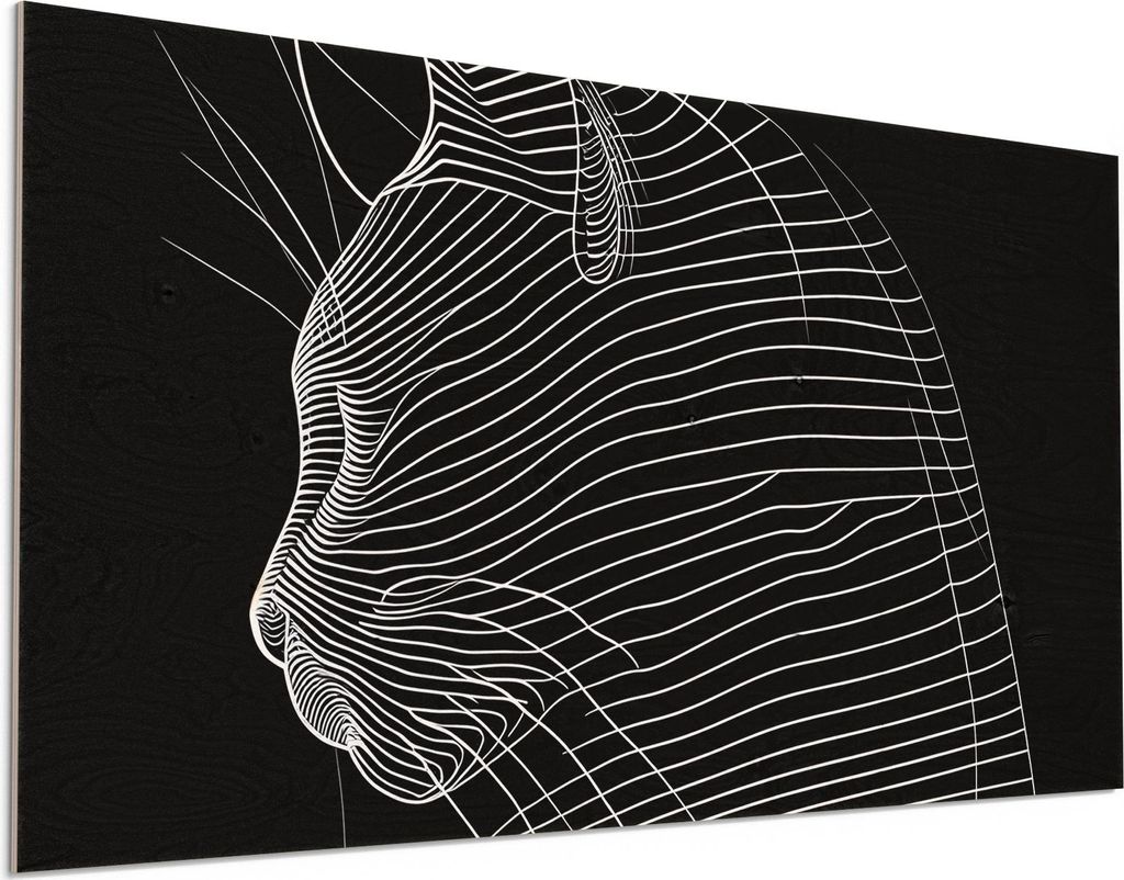 DEQORI Holzbild 100x50 cm 'Konturen der Katze' Bild auf Holz Wandbild Kunstdruck