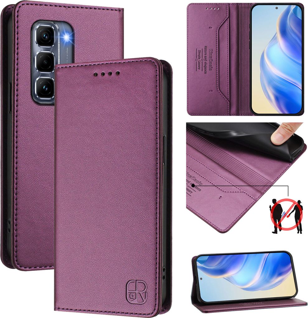 Lederhülle für Infinix Hot 50 Pro+ 4G Hülle Flip Brieftasche Kartenfächern Ständer Schutzhülle Lila