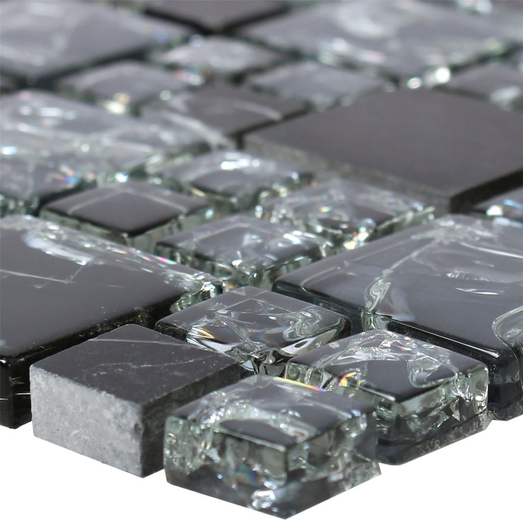 Glas Marmor Mosaikfliesen Schwarz Malawi Bruchglas 2 Mix