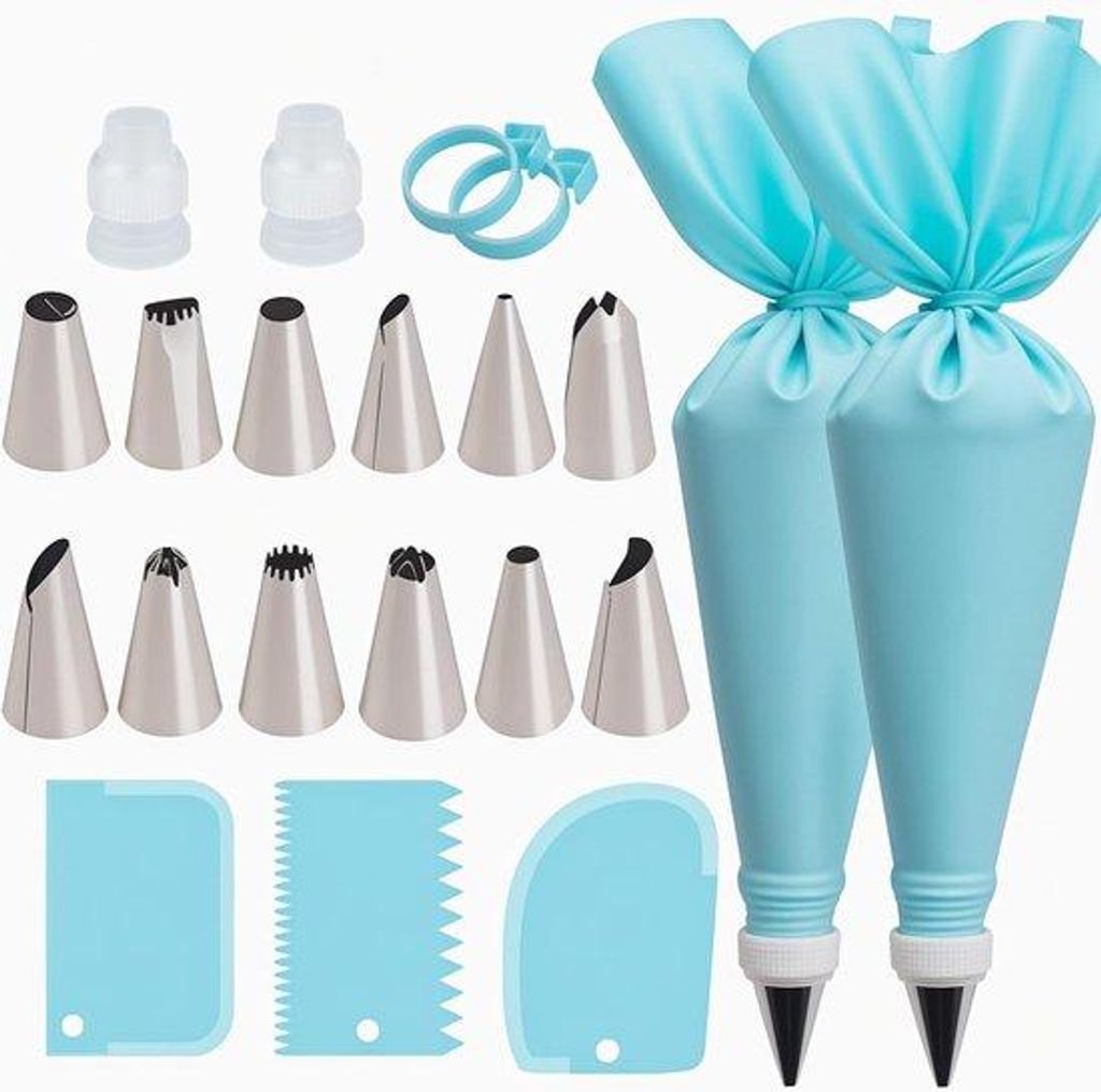 Set mit Sprühsäcken und Sprühdüsen, wiederholbarer Torten-Decorationsbedarf, enthält 2 wiederholbare Sprühsäcke, 12 Sprühdüsen, 2 Silikons...
