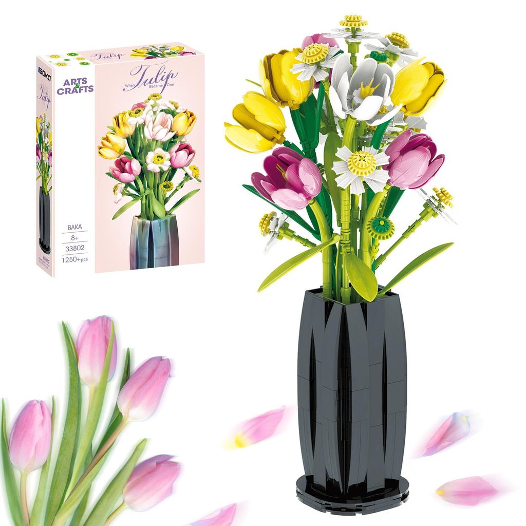 Blumenstrauß Bausatz mit Vase - DIY Tulpen Set Geschenk für Produktbild 