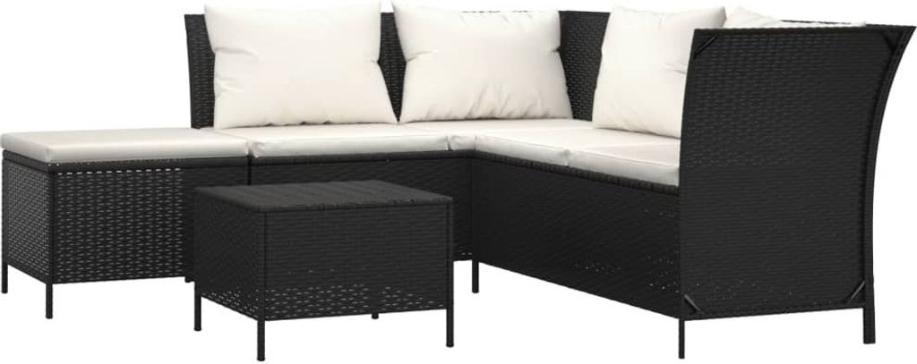 4-tlg. Garten-Lounge-Set mit Kissen Schwarz Poly Rattan