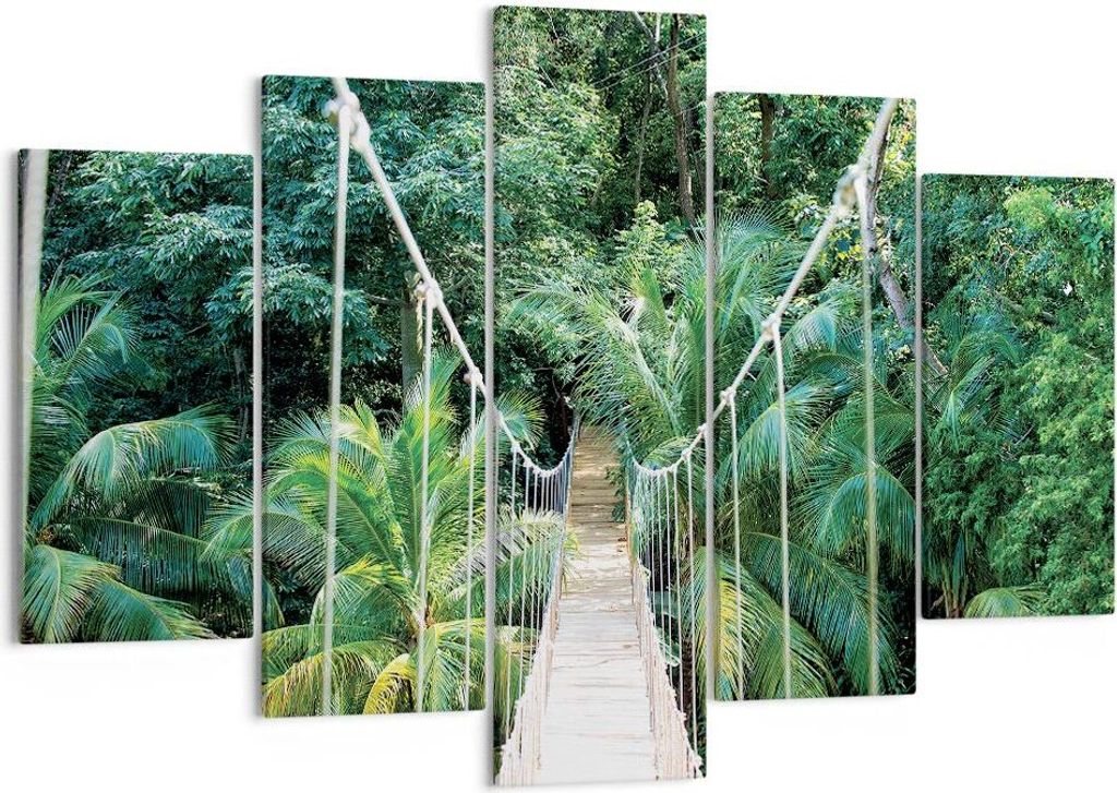 Bild auf Leinwand - Leinwandbild - 5 Teile - Tropen Dschungel Brücke - 150x100cm - Wand Bild - Wanddeko - Wandbilder - Leinwanddruck - Bilder - Wa...