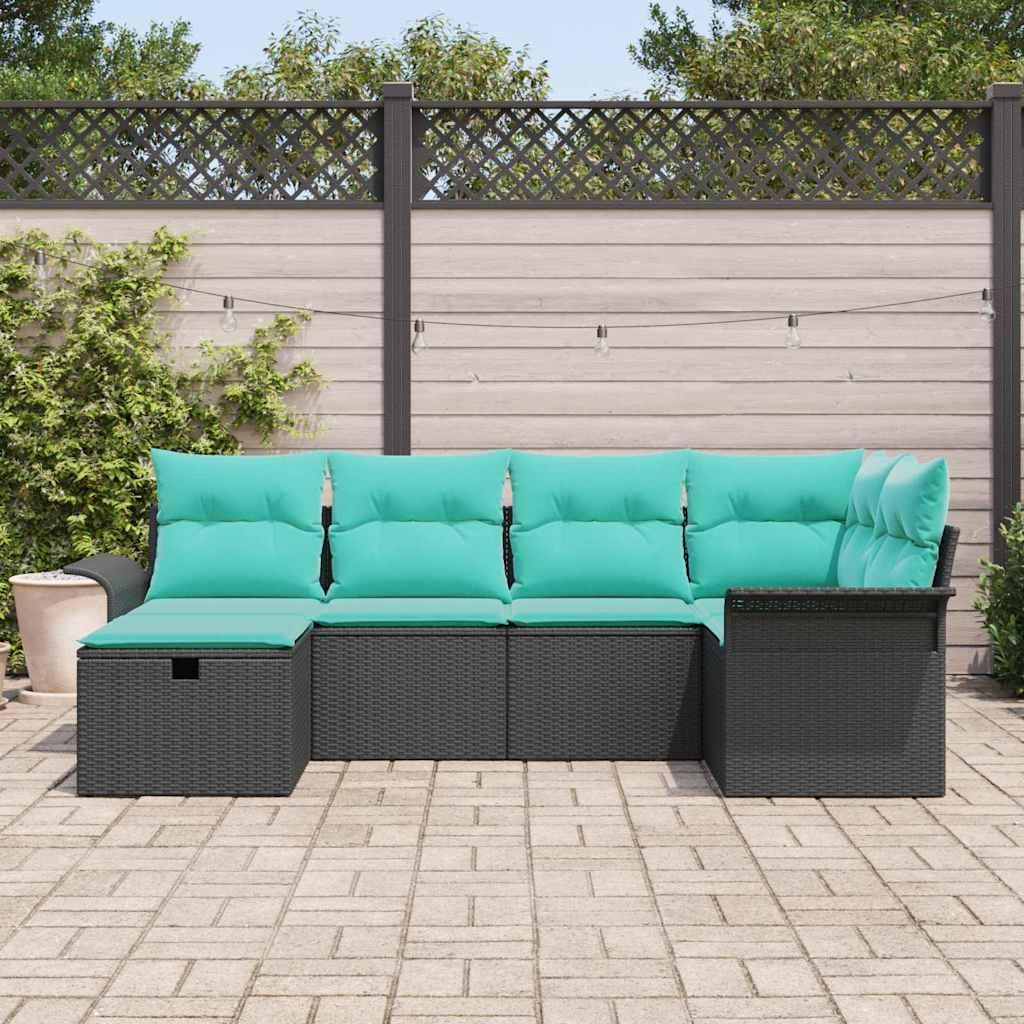 Möbel Balkonmöbel Gartenmöbel-Set - Schwarz - CLORIS Gartensofa-set mit Kissen mit Speicher 6 pcs - Poly Rattan,48.5 Kg - 398620