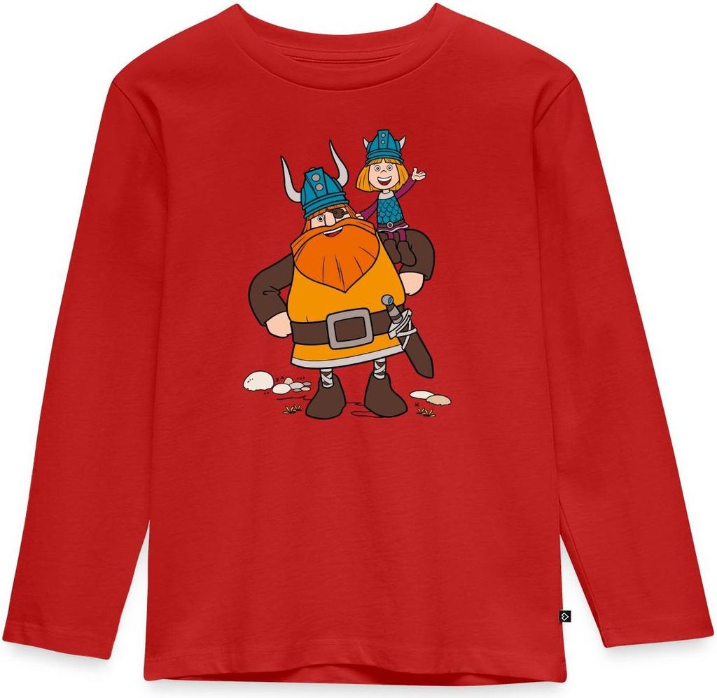 Spreadshirt Wickie Und Die Starken Männer Halvar Trägt Wickie Kinder Premium Langarmshirt, 122/128 (6 Jahre), Rot