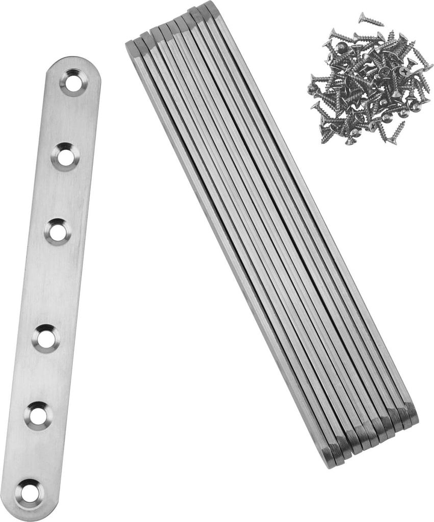 Flache Verbinder aus Edelstahl 153 mm x 20 mm - 12 Stück Holzverbinder perforierte Platte - Metallverbinder 3 mm dick - 72 Schrauben