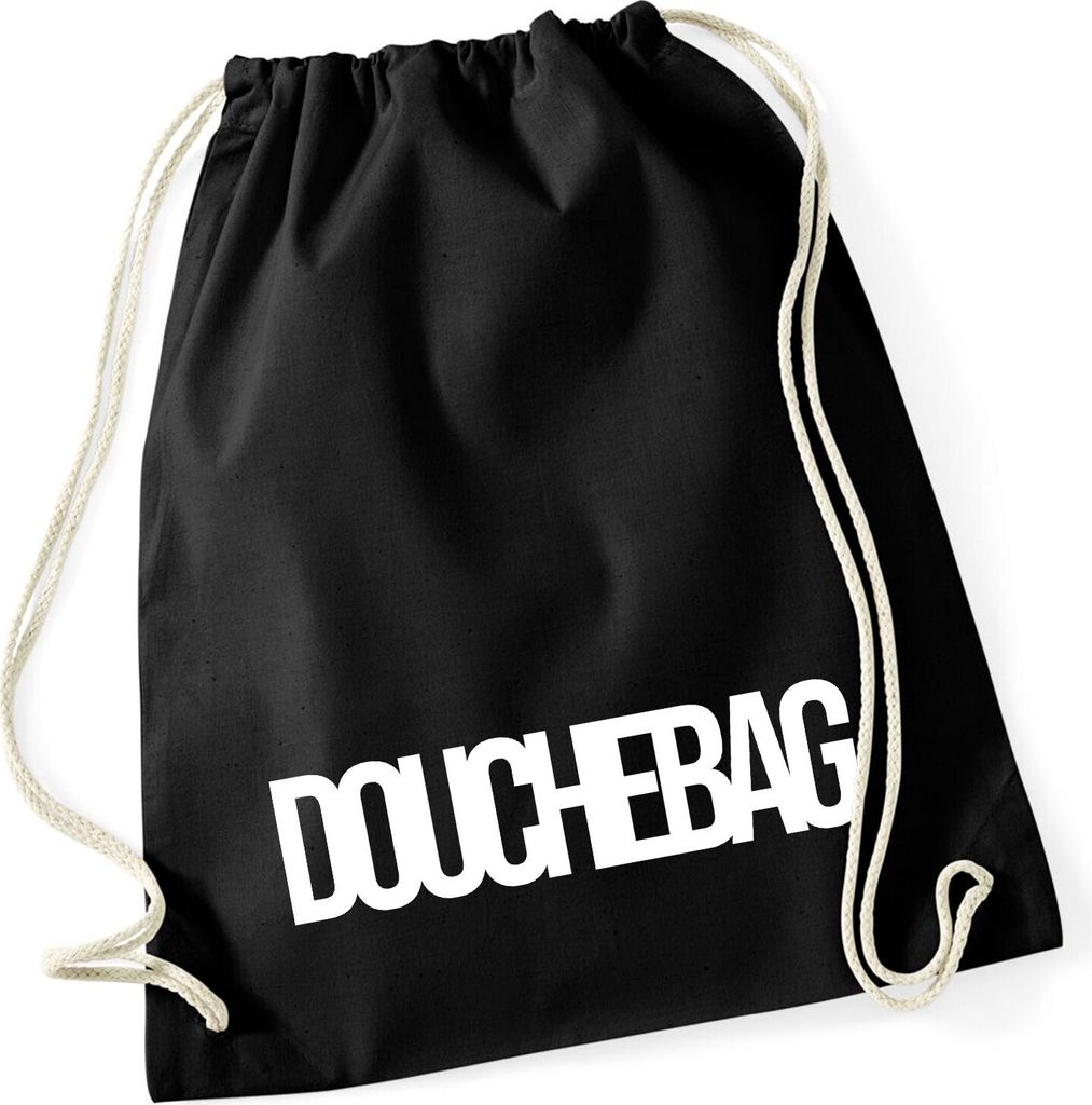 Huuraa Turnbeutel Douchebag Schriftzug 12 Liter Black Baumwolle Rucksack Geschenkidee