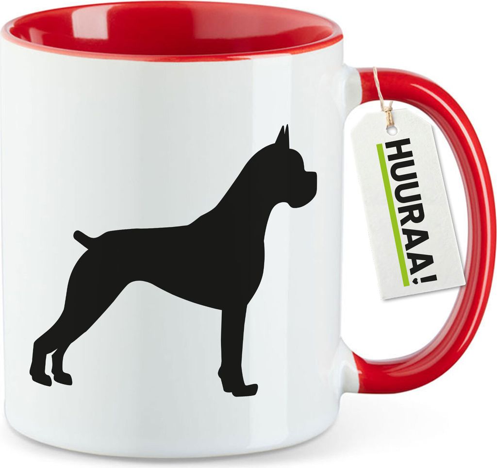 Huuraa Kaffeetasse Deutscher Boxer Silhouette 330ml Rot Keramik Kaffeebecher Geschenkidee